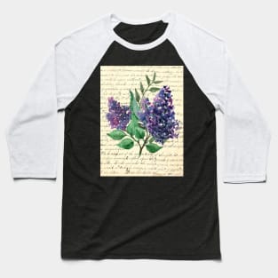 Purple Flowers on Antique Book Page Baseball T-Shirt